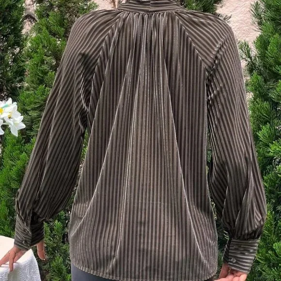 Womens Tie Neck Raglan Sleeve Tie Front Blouse - Picture 2 of 4